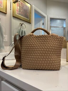 Naghedi Woven Leather Tote Bag in Tan